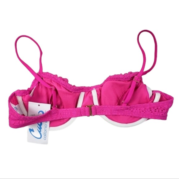 California Waves Crochet Lace Underwire Bikini Top Bright Pink Swim Top - Picture 5 of 6